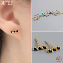 One Word Stud Earrings For Women 925 Sterling Silver Small Earrings Simple Black Zircon Personalized Earrings Fine Jewelry 2024 - buy cheap