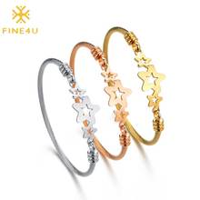 FINE4U-brazalete con forma de estrella para mujer, joyería de alambre trenzado de acero inoxidable, regalo de amor, B01848 2024 - compra barato