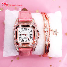 Diamond Women Watches Square Luxury Watches Bracelet Set Ladies Watch Leather Strap Quartz Wrist Watch Gift Female Wristwatch 2024 - buy cheap