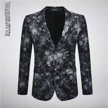 VAGUELETTE Rose Floral Pattern Black Blazer For Men Slim Fit Italy Style Men Blazer Casual Wedding Stage Wear For Singers Jacket 2024 - buy cheap