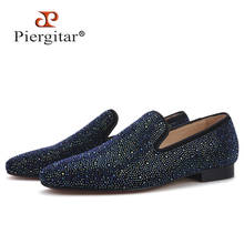 Piergitar 2020 men leather shoes with mixed colors rhinestones prom and banquet men casual loafers luxurious smoking slippers 2024 - buy cheap