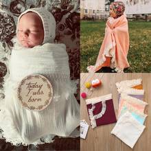Однотонное Пеленальное Одеяло из муслина для новорожденных с кисточками; одеяло для новорожденных; мягкая пеленка с кисточками для новорожденных девочек и мальчиков; xs 2024 - купить недорого