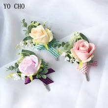 YO CHO Wedding Wrist Corsage Bracelet Bridal Flower Silk Rose Groomsman Boutonniere Buttonhole Wedding Wrist Bracelets for Women 2024 - buy cheap