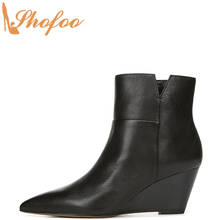 Black Ankle Boots High Wedge Heels Woman Pointed Toe Booties Zip Large Size 12 16 Ladies Winter Fashion Mature Sexy Shoes Shofoo 2024 - buy cheap