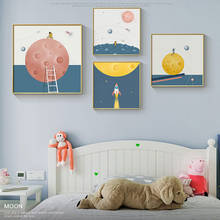 Pôsteres de astronauta planos modernos, adorável pintura de desenhos animados, imagens para parede para quarto de criança, decoração de casa 2024 - compre barato