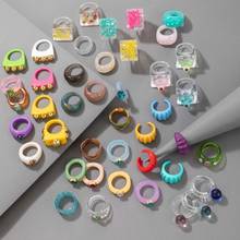 HuaTang Trendy Colorful Transparent Resin Ring for Women Girls Summer Geometric Round Acrylic Single Rings Beach Jewelry Gift 2024 - buy cheap