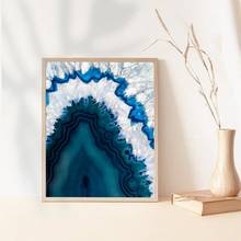 Arte abstrata da parede de ágata, pintura em tela natural, fotografia da ágata, pôster de arte azul, imagem de parede para decoração de casa, sala de estar 2024 - compre barato