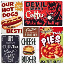 Hot Dogs Cheese Burger Brand Coffee Vintage Metal Plates Shop Cafe Decorative Tin Signs Wall Stickers Metal Poster Decor 2024 - buy cheap