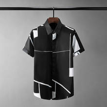 Minglu camisa masculina de luxo de 100% algodão, camisa curta com manga preta e branca, camisa masculina fina, enfeite para festa, negócios, masculina 2024 - compre barato