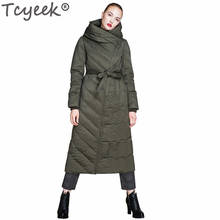 Tcyeek 2019 новая длинная Парка женская зимняя пуховая куртка женская модная куртка на утином пуху теплая элегантная верхняя одежда Hiver F18018 2024 - купить недорого