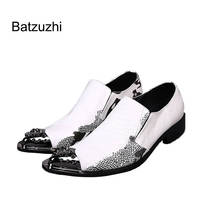 Batzuzhi luxury Men Leather Shoes Pointed Steel Toe Rivets White Black Man Wedding/Business/Party Shoes Personality, EU38-46! 2024 - buy cheap