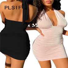 Solid Color Deep V Neck Sheath Bodycon Dress Summer Short Mini Dress Female Club Vestidos 2024 - buy cheap