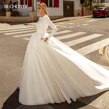 Vestido De novia De satén con plumas De manga larga, traje De novia con espalda abierta, AT02 De talla grande, 2021 2024 - compra barato