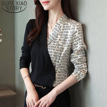 2021 Spring Women Tops Korean Tops Chiffon Blouse Shirts for Women Long Sleeve V-neck Button Letter Blusas Clothes Women Chic 2024 - buy cheap