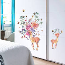 Vivid Sika Deer With Butterfly Flowers Wall Stickers For Bedroom Decoration Pastoral Scenery Pvc Wall Mural Art Home Decals 2024 - buy cheap