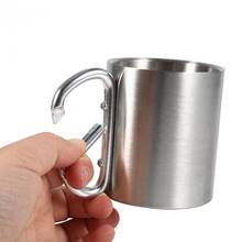 Tazas de acampada de Metal de acero inoxidable, taza de viaje al aire libre, doble pared, con gancho de mosquetón, taza de té y café, 220ML 2024 - compra barato