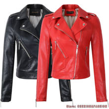 Женская мотоциклетная куртка из искусственной кожи, красно-Черная байкерская верхняя одежда на молнии, Осень-зима 2020 2024 - купить недорого