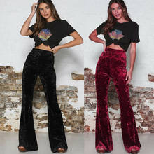 Newest Arrivals Women's Crushed Velvet Flared Pants Bell Bottoms-High Waisted Flared Pants for Women Loose Casual Wide Leg Pants 2024 - buy cheap