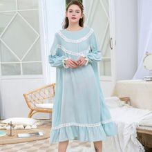 Camisola feminina de algodão doce coreana, camisola longa feminina primavera outono lazer casa roupas de dormir 2024 - compre barato