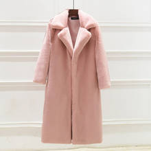 2020 Autumn/winter New Warm Faux Fur Coat Rex Rabbit Fur Thicker Oversize Long Jacket Turn Down Collar Women Warm Coat Plus Size 2024 - buy cheap