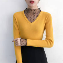 2019 Autumn Winter Sexy Sweater Women Turtleneck Lace Neck Patchwork Fashion Pullover Female Knitted Top Long Sleeve Sweaters 2024 - buy cheap