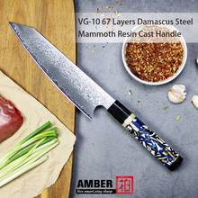 Âmbar faca do chef nakiri 67 camadas aço damasco japonês damasco chef faca 8 Polegada damasco faca de cozinha mamute resina elenco 2024 - compre barato