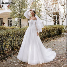 Magic Awn Glitter Organza Wedding Dresses Boho Sweertheart Detachable Long Sleeves Pricness A-Line Bridal Gowns Simple Vestidos 2024 - buy cheap