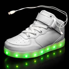 Размеры 25-46; Детские кроссовки со светодиодной подсветкой и зарядкой через Usb; Детские модные светящиеся кроссовки на липучке для девочек и мальчиков с подсветкой 2024 - купить недорого