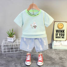 Summer Baby Boys Girls Clothes Infant Cartoon Strips T Shirt Denim Shorts 2pcs/Sets Kids Fashion Garment Children Casual Sport 2024 - buy cheap