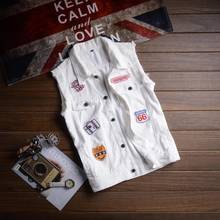 Fashion 2021 Summer men cowboy vest Korean sleeveless embroidery vest slim white ticket denim vest clothes colete masculino 2024 - buy cheap