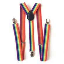 Colorido listrado arco-íris babador calças alças clipe adulto unissex suspensórios fivela cinto de ombro ajustável 2024 - compre barato