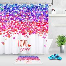 Cortina de chuveiro de dia dos namorados, decoração romântica cor arco-íris formato de coração conjunto de cortina de banheiro tecido tapete 2024 - compre barato