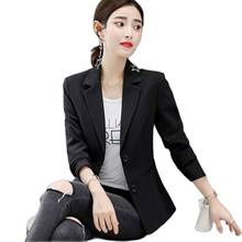 Весенне-осенняя приталенная Женская деловая куртка, офисный костюм для девушек, однотонное черное белое пальто с длинными рукавами, топы, блейзеры, куртка G993 2024 - купить недорого