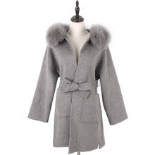 2020 casaco de pele real inverno trench casaco feminino cashmere lã mistura casaco senhoras natural gola de pele de raposa streetwear 2024 - compre barato