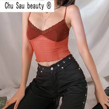 New Fashion Summer Y2K Lace Trim Crop Tops Women Sexy Chic Transparents Ruffles Mesh Short Top Party Camis Female Streetwear 2024 - buy cheap
