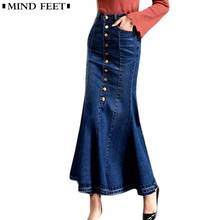 MIND FEET Women Denim Skirts Female Multi-size Row Buckle Self-cultivation Elastic Force Fish Tail Skirt Lady Mermaid Long Skirt  2024 - buy cheap