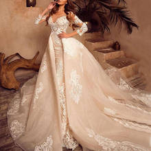 Beaded Mermaid Wedding Dresses With Detachable Train Sheer Bateau Neck Long Sleeves Bridal Gowns Plus Size robe de mariée 2024 - buy cheap