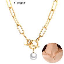 NIBASTAR Gold Toggle Clasp Necklace For Women Fashion Stainless Steel Paper Pendant Chain For Girl Choker Hot Jewelry 2024 - buy cheap