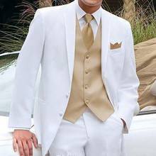 2020 White and Gold Wedding Tuxedos for Men Stage Clothes Latest Blazer 3 Piece Notched Lapel Custom Man Suits Jacket Pants Vest 2024 - buy cheap
