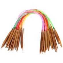 18 pares 16 polegadas tubos redondos de bambu carbonizado multicolorido agulhas de tricô 40cm promoção 2024 - compre barato