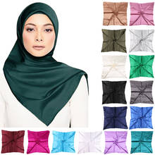 Твердые Цвета шейный платок хиджаб шарф для Для женщин шелковые атласные головные ободки повязки для волос шарфы женский квадратный шали шарф на голову для дам на рост 90 см 2024 - купить недорого