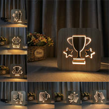 Lâmpada de mesa 3d para trophy, troféu de mesa para futebol, basquete e vôlei com moldura de madeira, luz noturna para amigos, decoração de aniversário, presente