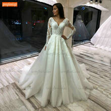 Vestido de noiva marfim com mangas compridas, vestido de noiva com aplique, vestido de tule, para mulheres, 2021 2024 - compre barato