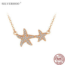 SILVERHOO 925 Sterling Silver Shiny Sea Star Pendant Necklaces For Women Trendy Cubic Zirconia Choker Necklace Fine Jewelry Gift 2024 - buy cheap