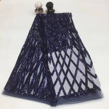 Tela de encaje africano de alta calidad, tejido de tul con lentejuelas nigerianas, azul marino, francés, para vestido de boda, XX3322, 2021 2024 - compra barato