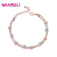 Simple 925 Sterling Silver Double-Layered Rose Gold Srebrne Beads Bracelets For Women Lucky Birthday Gifts Jewelry Pulseras 2024 - buy cheap