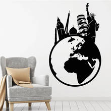Globe Wall Decal Travel World Tower Statue Of Liberty Big Ben Vinyl Window Stickers Bedroom Living Room Home Decor Mural M049 2024 - buy cheap
