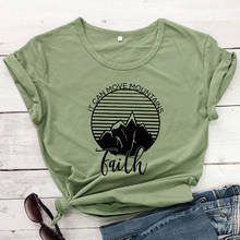 Camiseta feminina para movimentar as montanhas e fiath, camiseta gráfica estilosa cristã, camisa casual inspirada verso da bíblia, camiseta de acampamento 2024 - compre barato