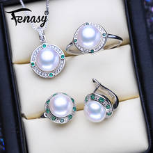 FENASY Luxury Pearl Jewelry Sets 925 Sterling Silver Green Crystal Natural Freshwater Pearl Earrings Necklace Ring For Women 2024 - buy cheap