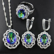Conjunto de joias de prata esterlina 925, luxuosa, estilo dubai, arco-íris, brincos, colar, pingente, brilhante, presente de aniversário, para mulheres 2024 - compre barato